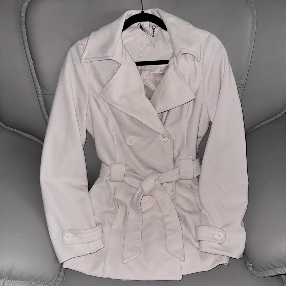 Joujou Women’s Beige White French Coat Jacket with Belt